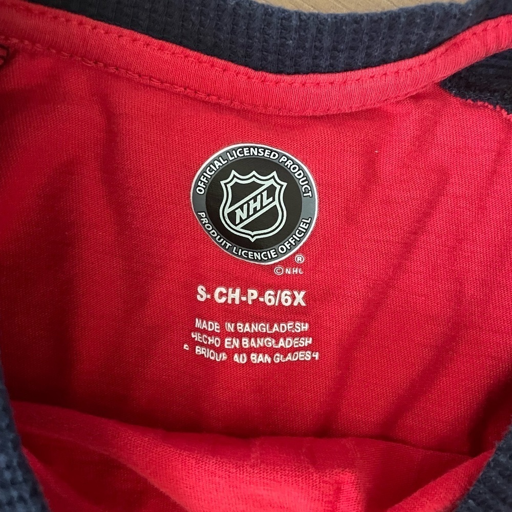 Washington Capitals Kids Raglan 3/4 Shirt - Red and Blue, Size 6 - Picture 2 of 3